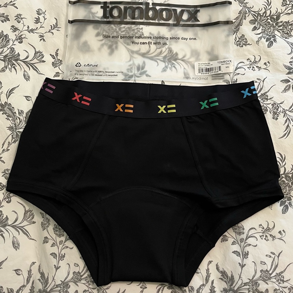 tomboyx First Line Period Boy Shorts Black X Rainbow